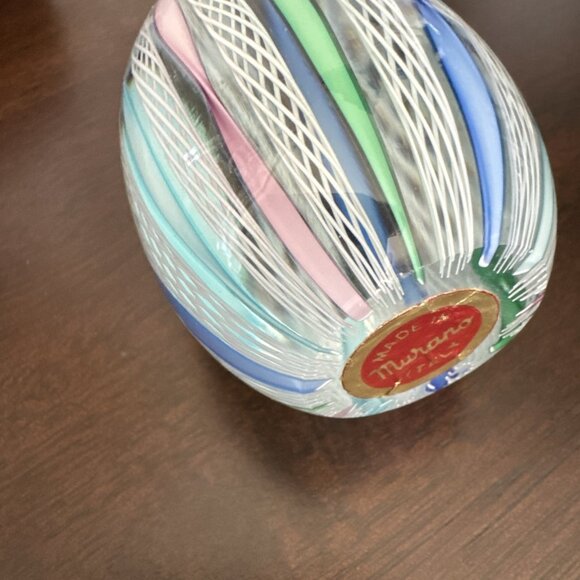 Vtg Murano Egg Shape Multi-Color Ribbon Latticino Glass Paperweight GORGEOUS - Picture 10 of 10
